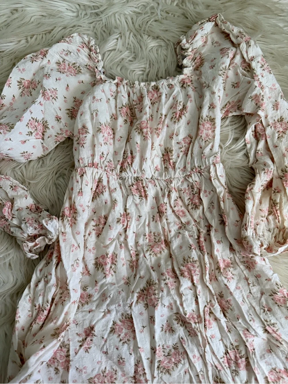 Girls Cream Floral Maxi Dress with Pink Rose Print